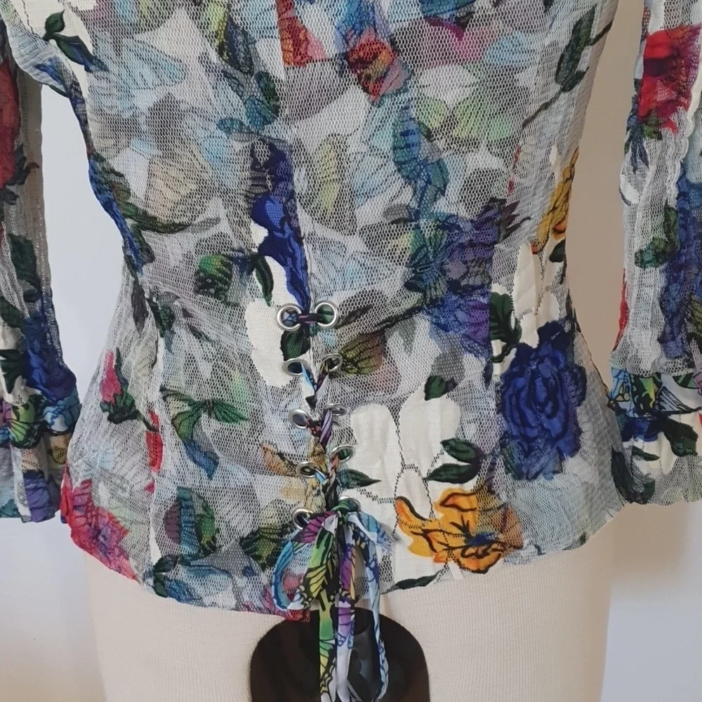 Alberto Makali Size S (approx 10) Butterfly Printesh Long Sleeve Top - Picture 5 of 9